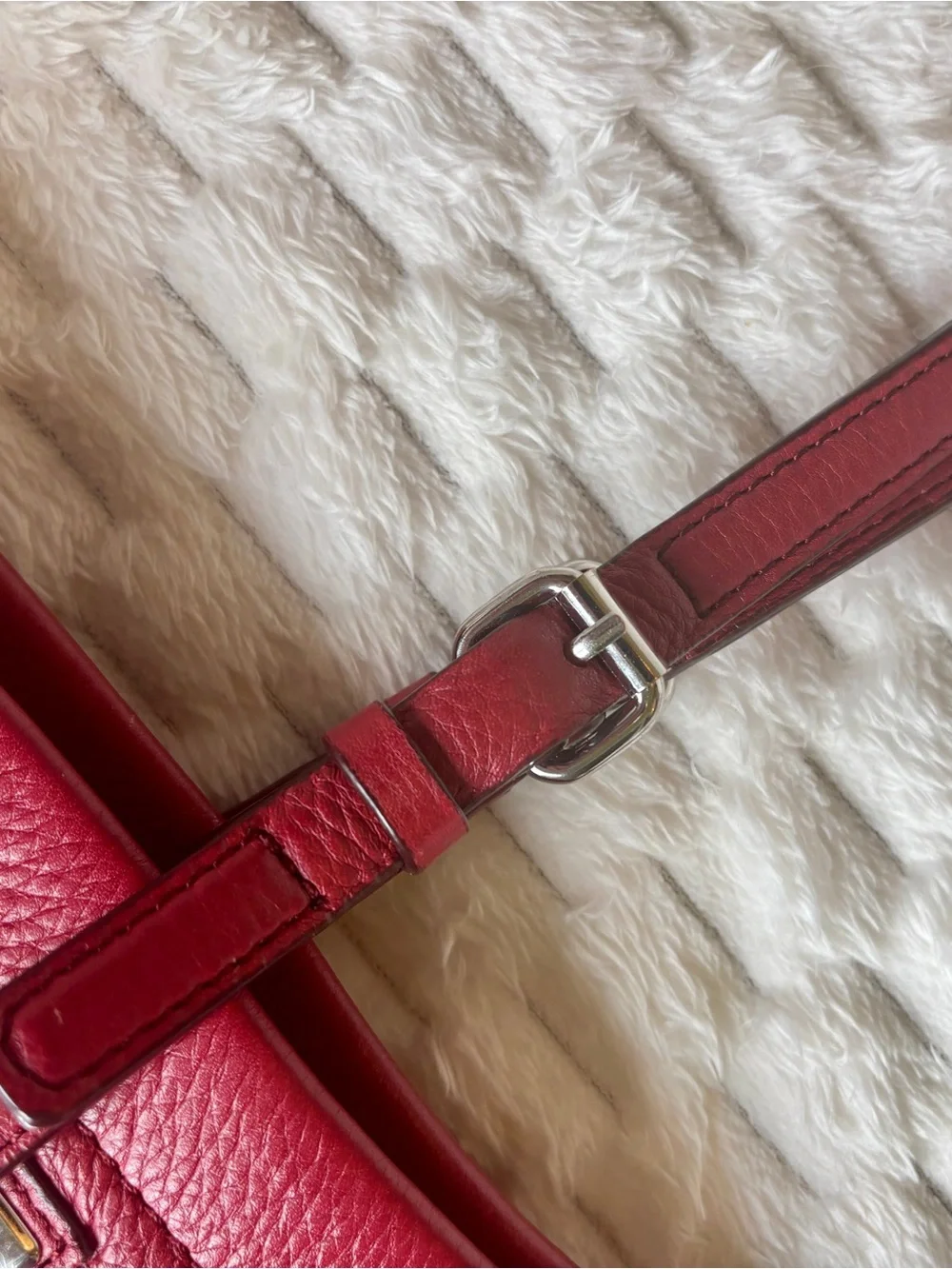 Calvin Klein Red Pebbled Leather Tote Bag Silver Hardware Excellent Condition
